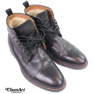 ALDO Boots Mens Size US 8  (EU 41)  Black Leather Fur Lined Blue Sole